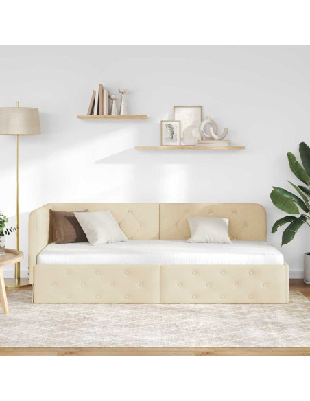 Cornice del letto ad angolo Crema 80 x 200 cm Tessuto