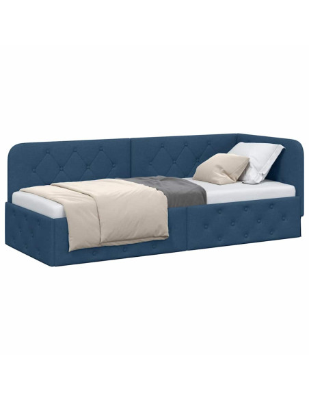 Cornice del letto ad angolo Blu 80 x 200 cm Tessuto