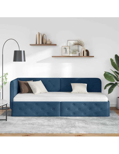 Cornice del letto ad angolo Blu 80 x 200 cm Tessuto