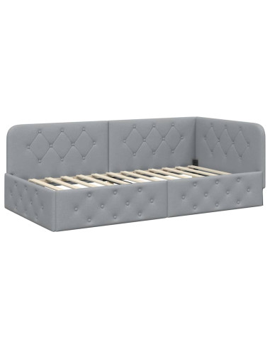 Cornice del letto ad angolo Grigio chiaro 90 x 190 cm Tessuto