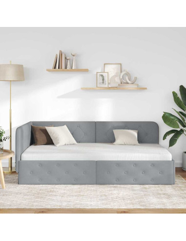 Cornice del letto ad angolo Grigio chiaro 90 x 190 cm Tessuto