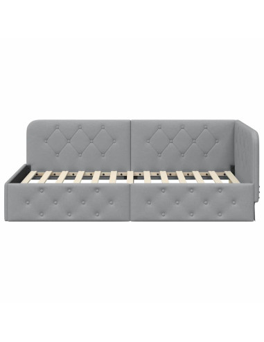 Cornice del letto ad angolo Grigio chiaro 90 x 190 cm Tessuto