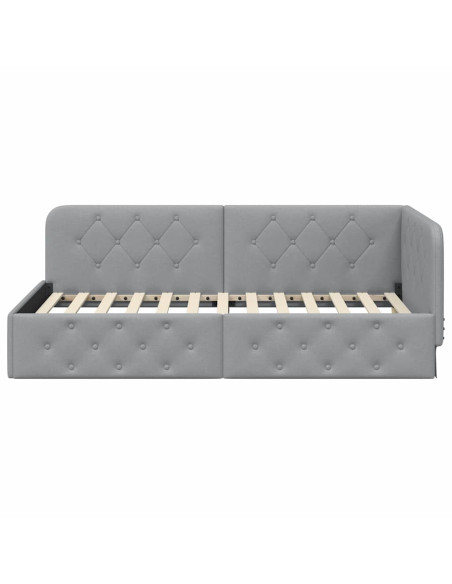 Cornice del letto ad angolo Grigio chiaro 90 x 190 cm Tessuto