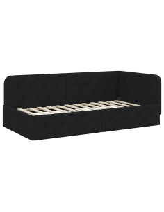 Cornice del letto ad angolo Nero 90 x 190 cm Tessuto 2