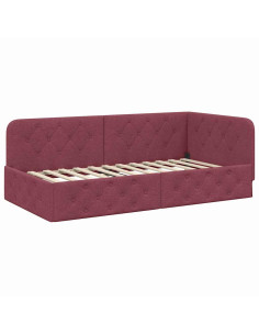 Cornice del letto ad angolo Rosso Vino 90 x 190 cm Tessuto 2