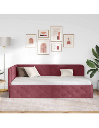 Cornice del letto ad angolo Rosso Vino 90 x 190 cm Tessuto