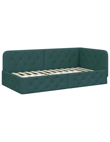 Cornice del letto ad angolo Verde Scuro 90 x 190 cm Tessuto