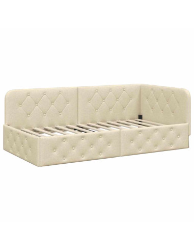 Cornice del letto ad angolo Crema 90 x 190 cm Tessuto
