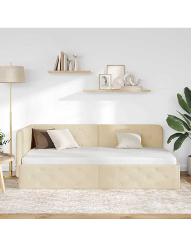 Cornice del letto ad angolo Crema 90 x 190 cm Tessuto