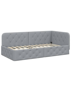 Cornice del letto ad angolo Grigio chiaro 90 x 200 cm Tessuto 2