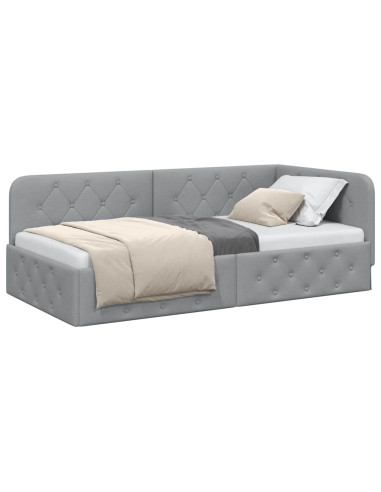 Cornice del letto ad angolo Grigio chiaro 90 x 200 cm Tessuto