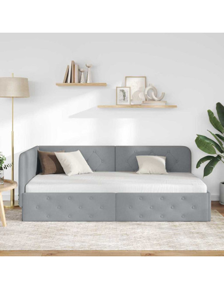 Cornice del letto ad angolo Grigio chiaro 90 x 200 cm Tessuto