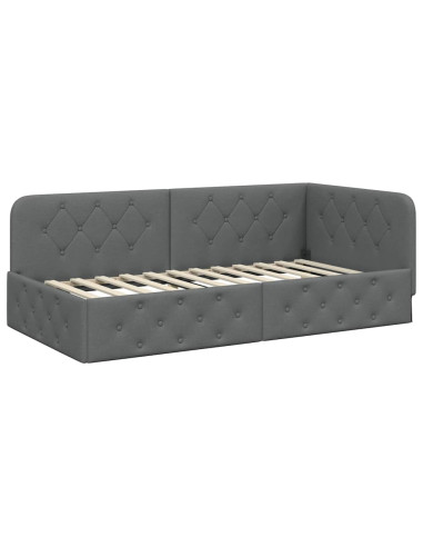 Cornice del letto ad angolo Grigio scuro 90 x 200 cm Tessuto