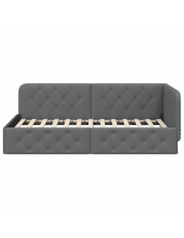 Cornice del letto ad angolo Grigio scuro 90 x 200 cm Tessuto
