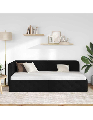 Cornice del letto ad angolo Nero 90 x 200 cm Tessuto