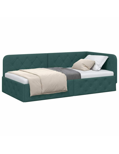 Cornice del letto ad angolo Verde Scuro 90 x 200 cm Tessuto