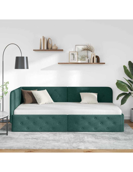 Cornice del letto ad angolo Verde Scuro 90 x 200 cm Tessuto