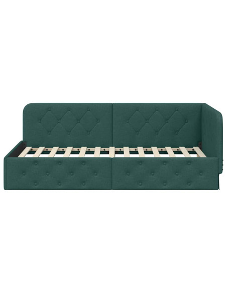 Cornice del letto ad angolo Verde Scuro 90 x 200 cm Tessuto