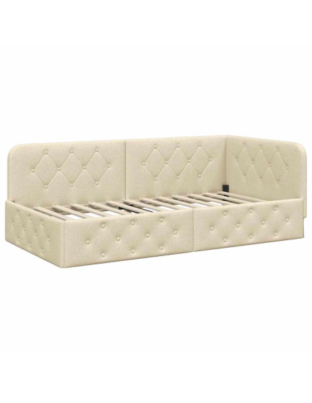 Cornice del letto ad angolo Crema 90 x 200 cm Tessuto