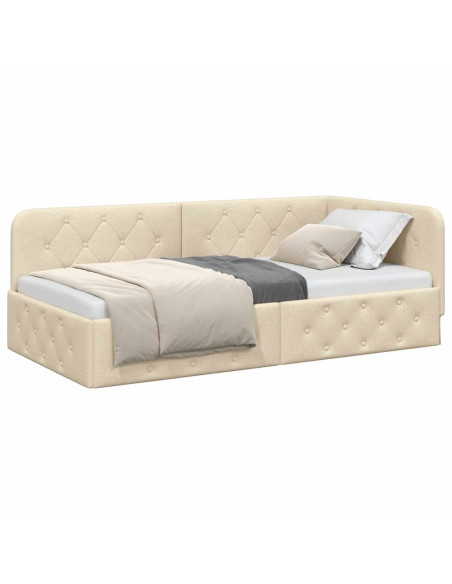Cornice del letto ad angolo Crema 90 x 200 cm Tessuto