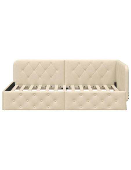 Cornice del letto ad angolo Crema 90 x 200 cm Tessuto