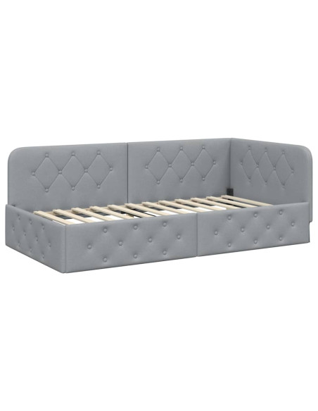 Cornice del letto ad angolo Grigio chiaro 100 x 200 cm Tessuto