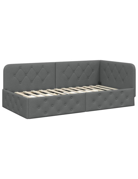 Cornice del letto ad angolo Grigio scuro 100 x 200 cm Tessuto