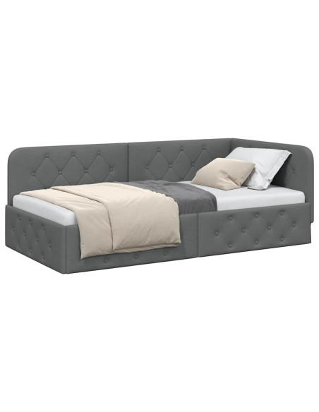 Cornice del letto ad angolo Grigio scuro 100 x 200 cm Tessuto