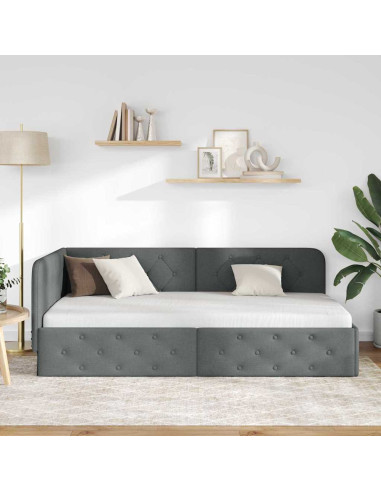 Cornice del letto ad angolo Grigio scuro 100 x 200 cm Tessuto