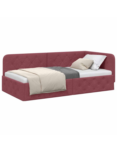 Cornice del letto ad angolo Rosso Vino 100 x 200 cm Tessuto