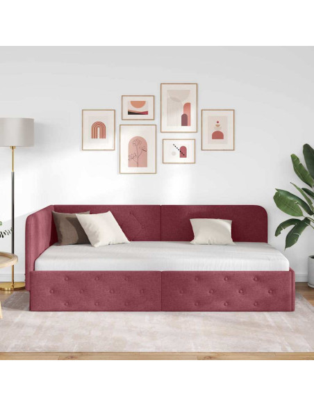 Cornice del letto ad angolo Rosso Vino 100 x 200 cm Tessuto