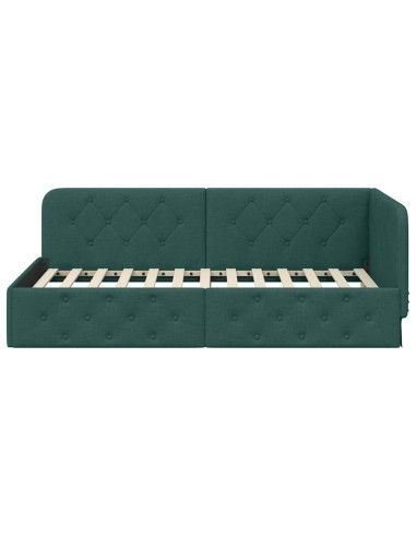 Cornice del letto ad angolo Verde Scuro 100 x 200 cm Tessuto