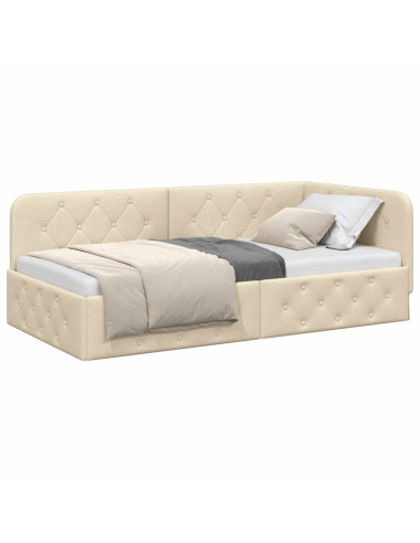Cornice del letto ad angolo Crema 100 x 200 cm Tessuto