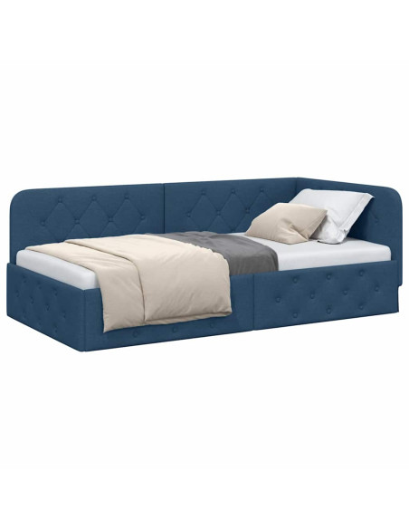 Cornice del letto ad angolo Blu 100 x 200 cm Tessuto