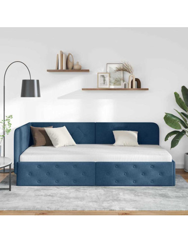Cornice del letto ad angolo Blu 100 x 200 cm Tessuto