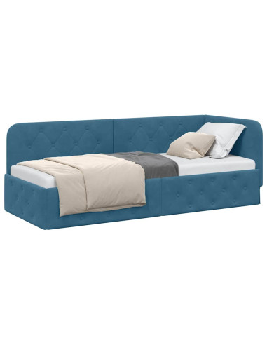 Cornice del letto ad angolo Blu 80 x 200 cm Velluto