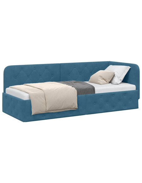 Cornice del letto ad angolo Blu 80 x 200 cm Velluto