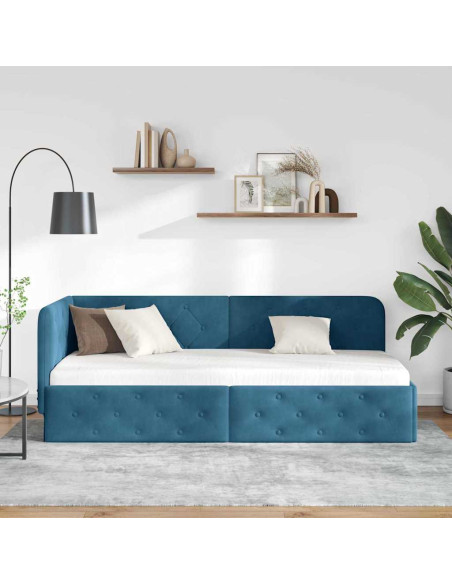 Cornice del letto ad angolo Blu 80 x 200 cm Velluto
