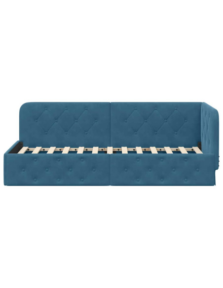 Cornice del letto ad angolo Blu 80 x 200 cm Velluto
