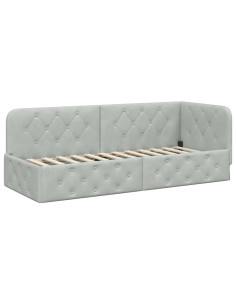 Cornice del letto ad angolo Grigio chiaro 80 x 200 cm Velluto 2