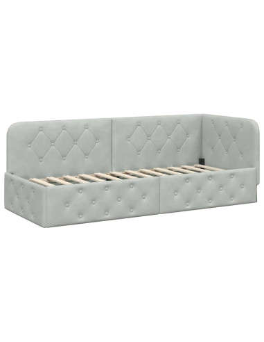 Cornice del letto ad angolo Grigio chiaro 80 x 200 cm Velluto