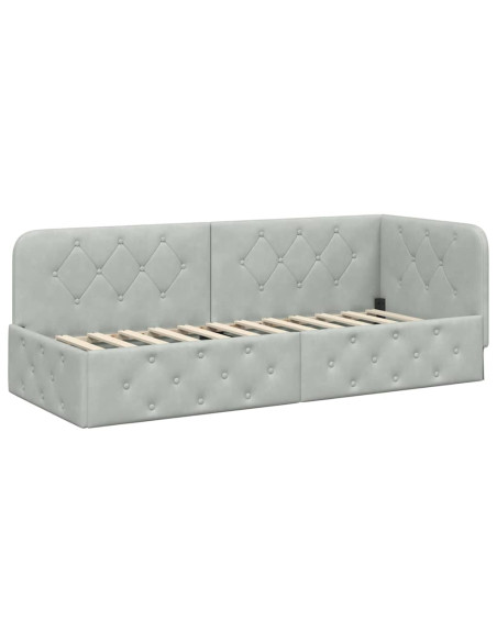 Cornice del letto ad angolo Grigio chiaro 80 x 200 cm Velluto