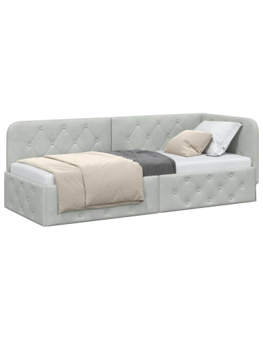Cornice del letto ad angolo Grigio chiaro 80 x 200 cm Velluto