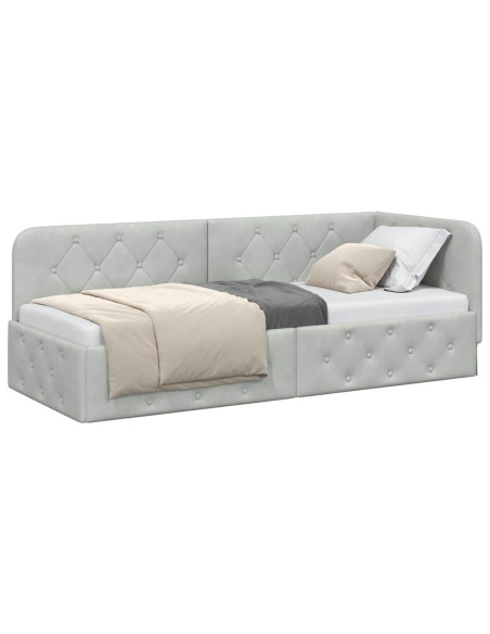 Cornice del letto ad angolo Grigio chiaro 80 x 200 cm Velluto