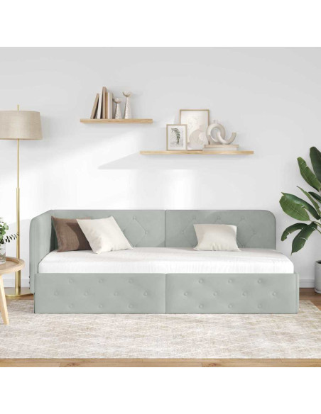 Cornice del letto ad angolo Grigio chiaro 80 x 200 cm Velluto