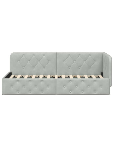 Cornice del letto ad angolo Grigio chiaro 80 x 200 cm Velluto