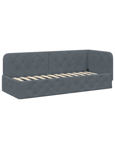 Cornice del letto ad angolo Grigio scuro 80 x 200 cm Velluto