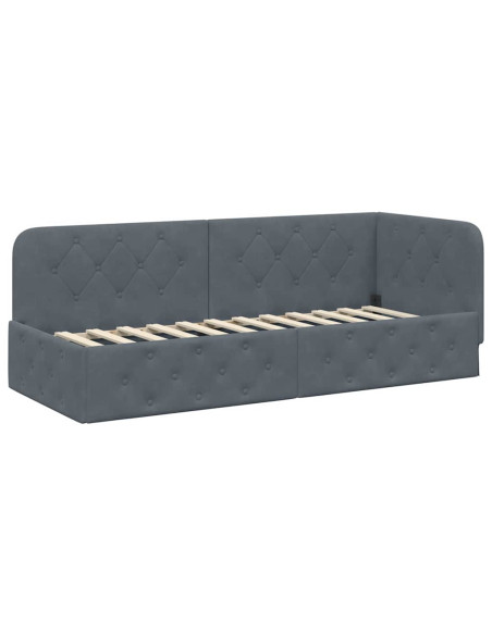 Cornice del letto ad angolo Grigio scuro 80 x 200 cm Velluto