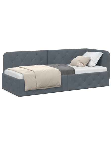 Cornice del letto ad angolo Grigio scuro 80 x 200 cm Velluto