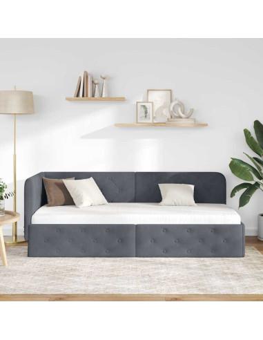 Cornice del letto ad angolo Grigio scuro 80 x 200 cm Velluto
